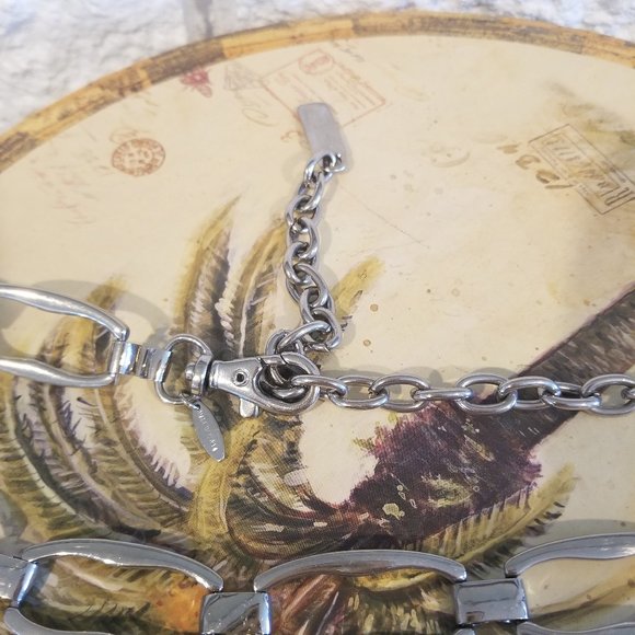 Silver Chain Adjustable Belt Oval Wave Linked - Picture 2 of 3